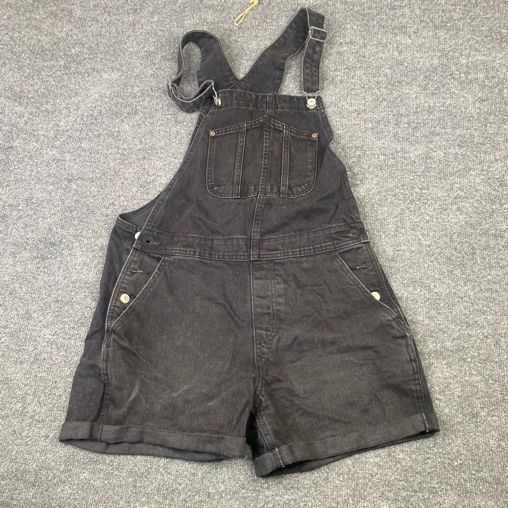 Old Navy Womens Black Denim Shortalls Overalls Size M Cotton Bib Shorts